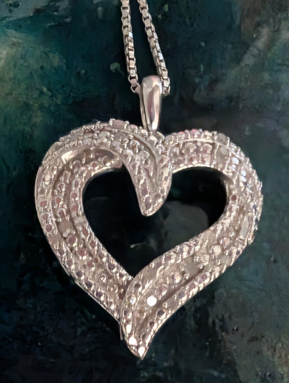 Sterling Silver Diamond Pave Heart Pendant Necklace 18"